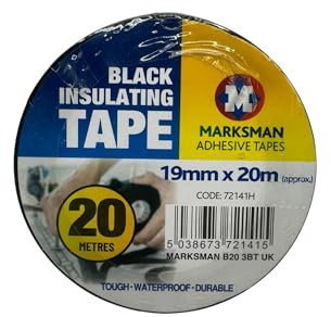 Marksman Black Electrical Tape - Insulation Tape 19mm x 20m - Professional Grade Electrical Tape for Insulating Wiring, Repairing and DIY Projects - Weather Resistant Adhesive Tape, 1 Roll