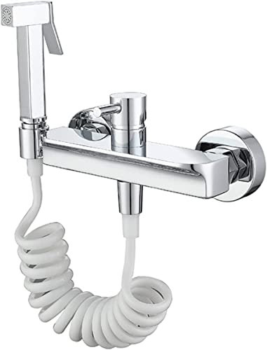 Sprühgerät-Set, Handsprühgerät for die Toilette, verchromtes Messing-Badezimmer-Stoffwindel-Sprühgerät-Set mit kaltem und heißem Wasser, wandmontiertes Toiletten-Sprühgerät for Baden von Haustieren, E