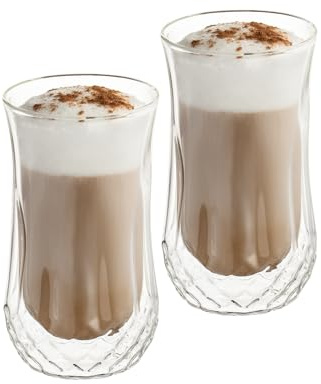 Hot&Cold Latte Macchiato Gläser Set 2x280ml, Doppelwandige Kaffeegläser aus Borosilikatglas, Qualitätsglas, Cappuccino Eiskaffee Tassen, Thermogläser, Teegläser, doppelwandig, isolierende Wirkung