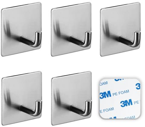 SSYR&P Juego de 6 Ganchos Adhesivos, Ganchos Adhesivos de Acero Inoxidable, Ganchos Impermeables Autoadhesivos 3M, No Requiere Perforación, Ideal para Cocina, Baño, Oficina. (plata)