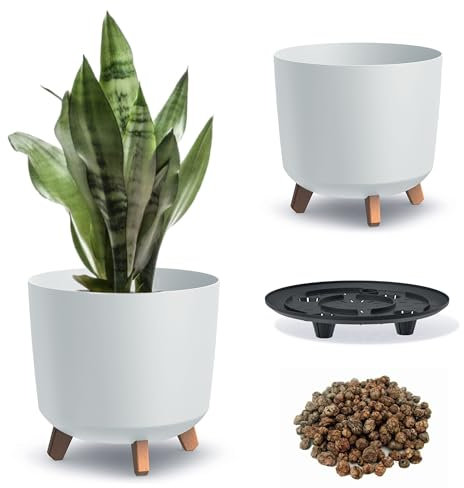 DIKEL Gracia Pot de Fleurs Rond sur Pieds - DGTL300L + Argile expansée 1l - 298x298x285mm - Blanc