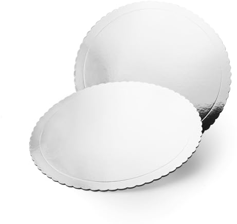 GLOTOMANIA SL Base para Tarta Redonda de 30 cm de Diámetro x 0,3 cm de Altura, Plata, Acabado Ondas, Efecto Espejo (10)