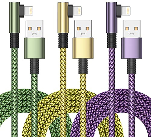Yosou iPhone Ladekabel, Lightning Kabel【3 Stück 2M】 90 Grad iPhone Schnellladekabel MFi Zertifiziert Fast USB auf iPhone Kabel Nylon für iPhone 14 13 12 11 Pro Max Mini XR XS X 8 7 6 6s Plus SE, iPad