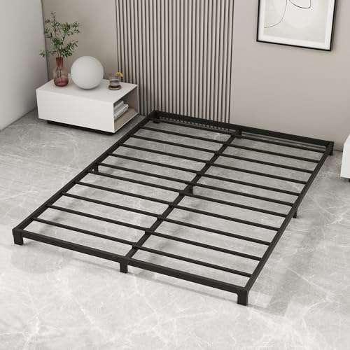 VERFARM 12cm Low King Size Bed frame, Metal Bed 150x200 cm, 5ft King Heavy Duty Metal Platform Bed Frame with Steel Slat Support, No Box Spring Needed, Easy Assembly, Noise Free, Black