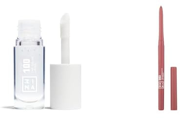 3INA MAKEUP - The Color Lip Oil 100 + The Automatic Lip Pencil 503 - Transparent - Baume à Lévre avec Acide Hyaluronique + Crayon a Lèvres Nu Matte Longue Tenue Waterproof - Vegan - Cruelty Free
