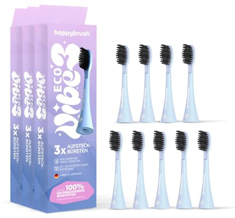 happybrush Aufsteckbürsten 9 Stück (3x3) für elektrische Schallzahnbürste ECO VIBE Sunrise Wechselköpfe mit Icons zur Unterscheidung | Original Ersatzbürsten mit abgerundeten Borsten (Pastelltöne)