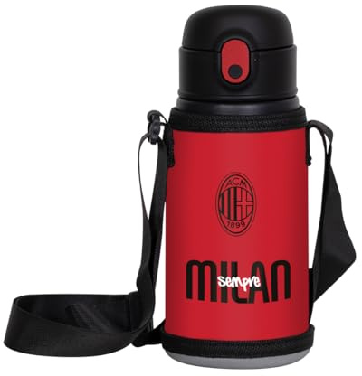 Seven Milan Borraccia Ragazzi Seven, Rosso Nero, Con Porta Borraccia a Tracolla, Mantenimento temperatura: caldo 12h/freddo 24h