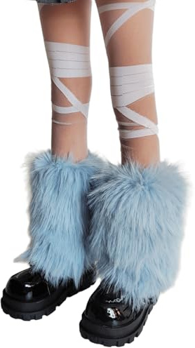 Watreketal Beinstulpen, Plüsch-Beinstulpen für Damen, gemütliche Winterstiefelaufsätze, thermisch, warm, blau, flauschige Fußbedeckungen, fußlose Socken, Blau, 15 cm, One size