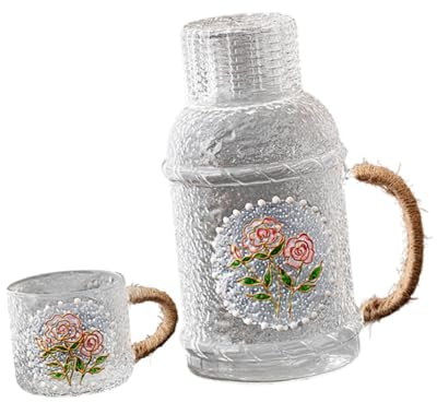FytStycale Jarra de Vidrio Jarra de té Botella de Agua fría Jarra de Agua con Vidrio para Bebidas, Rosa