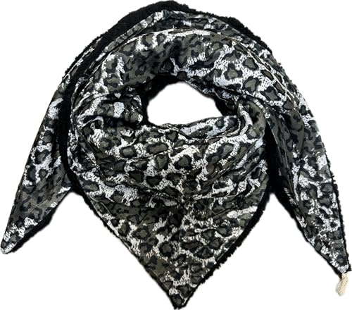 XXL Leopard Teddyfell Dreiecksschal mit Knopf Winter Poncho Unisex Dreieck Schal Viskose Fashion Leo