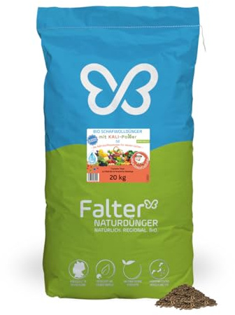 Falter BIO Schafwolldünger mit KALI-Power 20 kg | Gemüse- & Hochbeetdünger | Schafwollpellets als Tomatendünger, Gemüse- & Hochbeetdünger, Zum Pflanzen von Hecken, Zum Pflanzen von Rosen