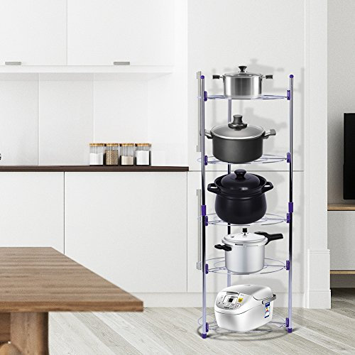 Organizador de ollas de cocina de acero al carbono plateado de 5 niveles para olla de arroz eléctrica, cacerola, sartén para sala de estar, estudio, baño, organizador de alambre de cocina