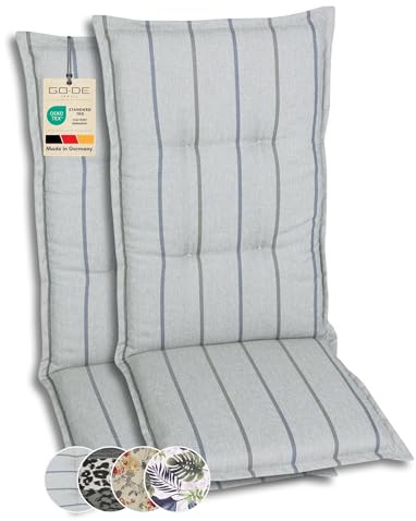 GO-DE Textil Bequeme und attraktive Polsterauflagen für Hochlehner-Gartenstühle (2er-Set, Stripes Exclusive hellgrün, Hochlehner)