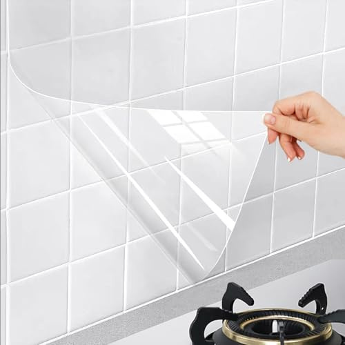 Clear Contact Paper Roll Self-Adhesive Vinyl Film Transparent Liners Peel and Stick Oil Proof Waterproof Protective Wallpaper Removable Kitchen Backsplash Wall Protector for Drawers Shelves Cabinets
