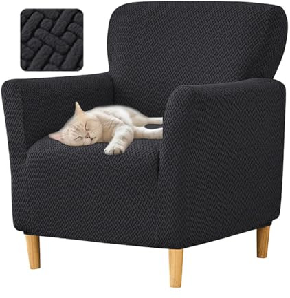 Highdi Stretch Sesselbezug Sesselhusse Elastische T Jacquard Sofaüberzug Clubsessel Sessel Bezug, Weicher Sesselschoner Sitzbezug Für Sessel Mit Armlehne Hussen (Schwarz)