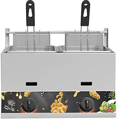 XSDAJSD Friteuse à gaz Commerciale en Acier Inoxydable, friteuse à Huile sur Plan de Travail avec friteuse et Couvercle, friteuse de Grande capacité, adaptée aux Frites