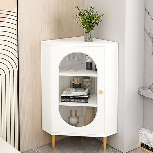 Eckschrank, freistehendes Bücherregal mit Glastür, Eckvitrine, Küche, Speisekammer, Kurio-Schrank für platzsparende Organisation zu Hause, 50 x 50 cm
