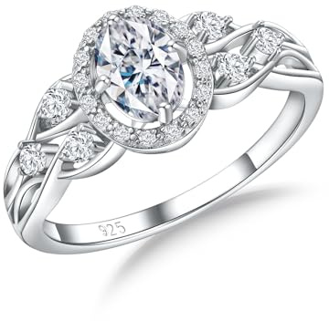 Oval CZ Engagement Rings for Women 925 Sterling Silver Celtic Knot Ring Cubic Zirconia Halo Rings Size 7 April Birthstone Jewelry