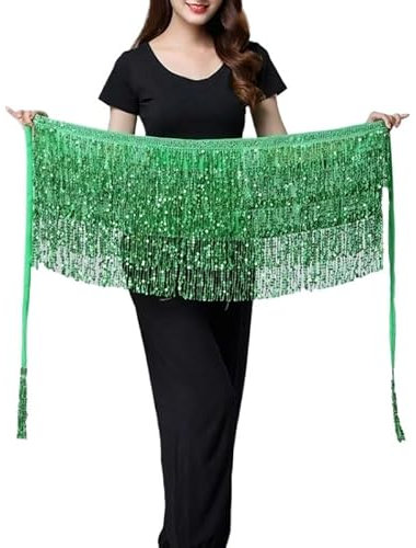 Bauchtanz Hüfttuch,Bauchtanz Rock Bauchtanz-Kostüm for Damen und Herren, Taillenkette, Gürtel, glänzend, Hula-Bühnenshow-Zubehör, Bauchtanz-Kostüm, Requisite, Bauchtanz-Rock(Green)