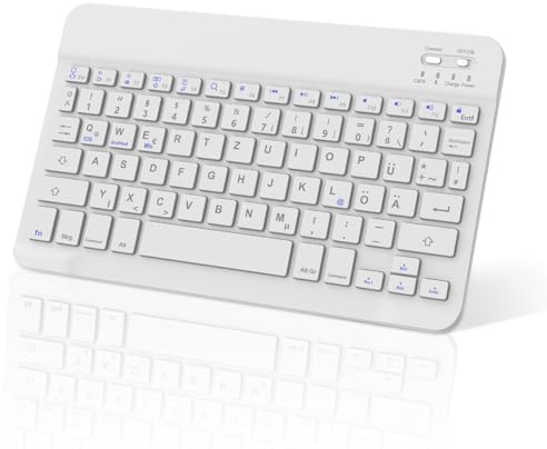 FOGARI Deutsche Bluetooth Tastatur, USB-C Wiederaufladbar Portable Bluetooth Wireless Keyboard für iPhone, iPad, Samsung, Lenovo, Huawei, Xiaomi, Kompatibel Windows, Android, IOS, Weiß
