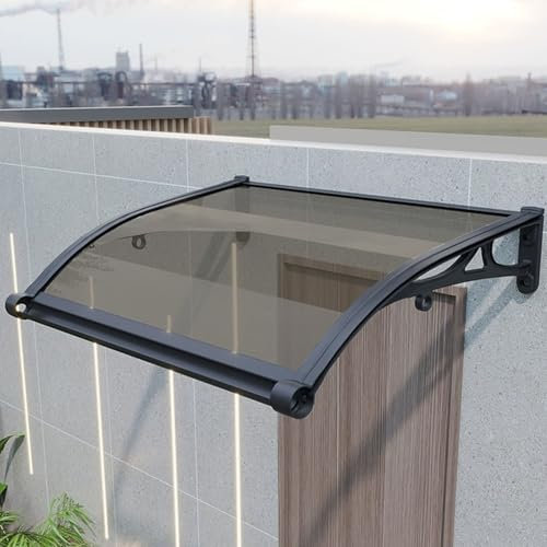 Outdoor Polycarbonate Canopy Awning with Drainage Channel - UV & Rain Protection for Patio Porch & Window - Brown 39.3x78.7 (100x200cm)