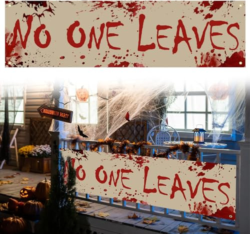 Halloween Bloody Banner, Bloody Halloween Decorations Supplies Interesting Fence Signs Decorations Supplies, Suitable for Haunted House Yard Garden Party Decor
