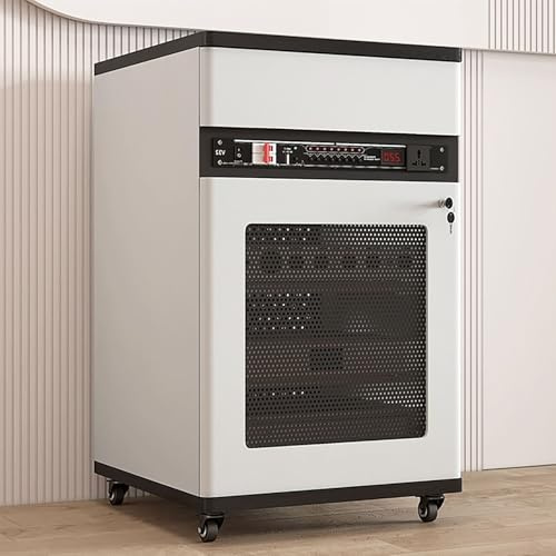 HOLGVE Gabinete de Audio HiFi, Mueble For Equipo De Sonido con Cajón Y Cerradura, Soporte Móvil For Vídeo con Orificio For Cables, Estantes Ajustables, Soporte For TV(Wit,52x55x90CM)