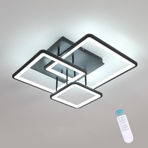 Goeco Lampadario LED Soffitto, 39W Dimmable Plafoniera Moderna con Telecomando, Lampadario Quadrata Nero in Acrilico per Soggiorno, Cucina, Bagno