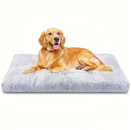 Nobleza - Hundematte Waschbar, Hunde Reisebett mit 6-Punkt-Steppung & Rutschfester Unterseite, Superweich & Transportabel für Käfig, Auto oder Zuhause - L, 110 * 73 * 10cm, Grau