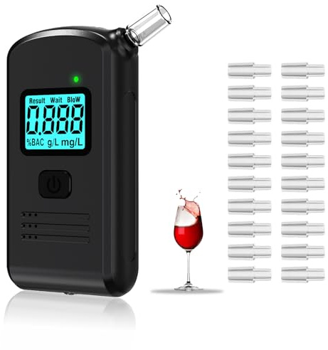 PEHTIY Alkoholtester, Promillemessgerät Polizeigenau Alkoholmessgeräte mit 20 Mundstücken, Professioneller Alkohol Tester mit Digitaler LCD Bildschirm