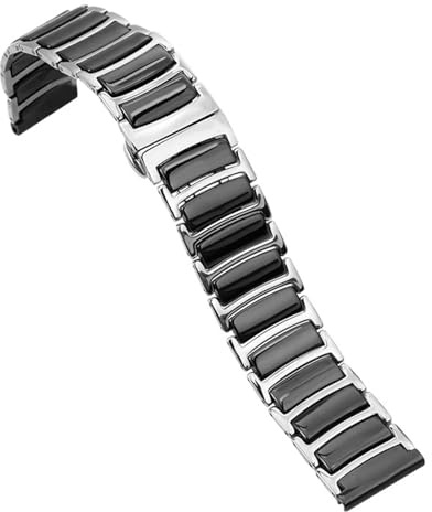 16 mm 18 mm 20 mm 22 mm keramiskt klockband Universal snabbkopplingsrem i rostfritt stål Vikbart spänne Armband(Black silver,20mm)