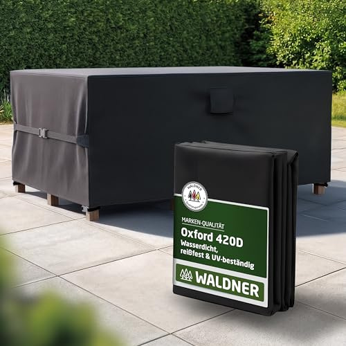 WALDNER Möbelabdeckung Outdoor Winterfest | Abdeckung Gartenmöbel Winterfest | Abdeckplane wasserdicht Gartenmöbel Set | Schutzhülle Gartentisch | (Schwarz, 210 x 110 x 74 cm)
