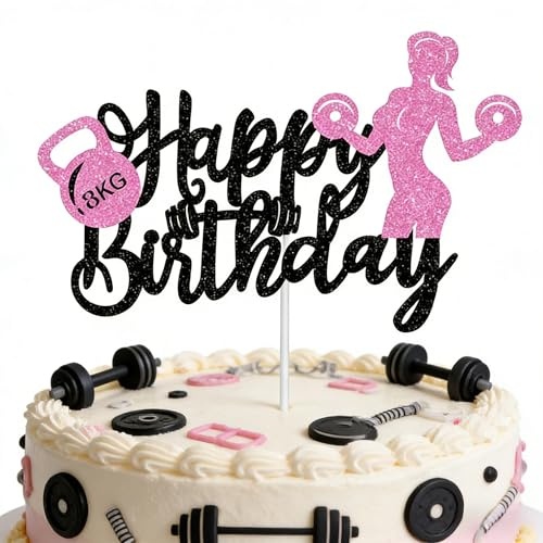 Pink Glitter Fitness Cake Topper for Women - Gym Themed Birthday Decoration with Easy Installation, Non-Edible Cake Decor for Workout Parties