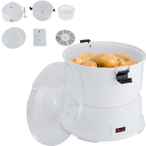 85W Elektrischer Kartoffelschäler, Kartoffelschälmaschine Automatisch mit 0,8 kg Kapazität & Edelstahlklingen, Transparent Deckel Abtropfkorb, für Küche & Restaurant (Druckknopfschalter)
