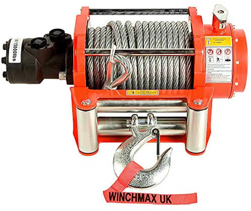 Winchmax 15,000 Libras (6,804 kg) Cabrestante hidráulico Naranja Original. Cuerda de Acero.