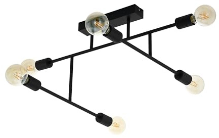 EGLO Deckenlampe Belsiana, 6 flammige Deckenleuchte Vintage, Industrial, Deckenstrahler aus Metall, Wohnzimmerlampe in Schwarz, Küchenlampe, Flurlampe Decke mit E27 Fassung, L 89 cm