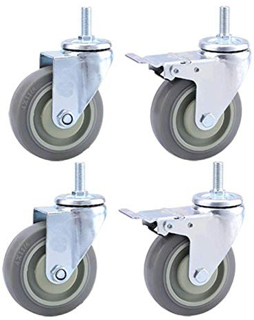 4 Industrieller Transport Schwerlastrollen M12 × 30 mm Gewinde Gummirollen Mit Bremse 75 mm / 100 mm / 125 mm 480kg Universal Lenkrollen Leise Möbelrollen Doppellager Stielrollen