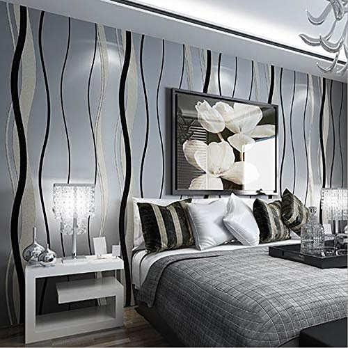 YangYun Rouleau de papier peint, de haute qualité, moderne, minimaliste, en non-tissé, style de courbes simple, pour salon, chambre à coucher, décoration de la maison, papier peint en non-tissé, Noir