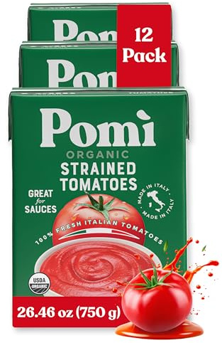 Pomì Organic Strained Tomatoes 26.46oz (Pack of 12)- Creamy, Velvety Puree - 100% Fresh Italian Tomatoes, Made in Italy - No additives, Kosher, Non-GMO, BPA-Free Carton, USDA Certified Organic