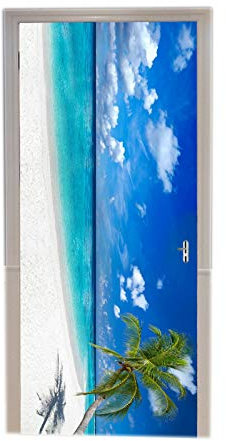 A.Monamour Türtapete Selbstklebend Türfolie Türposter 3D Tropisches Paradies Strand Weißer Sand Kokospalme Reise Vinyl Folie Türdeko Tapete Wandbild Türaufkleber Türtattoo 90 x 200 cm