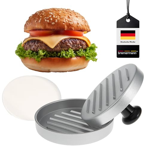 bremermann Burgerpresse // inkl. 50x Antihaft-Trennblätter // Aluminium Hamburgerpresse für Patties