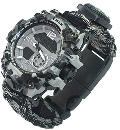 Hopowa Orologio da Polso di Sopravvivenza, Orologio da Polso analogico Digitale di Sopravvivenza Orologio da Sopravvivenza di Emergenza Impermeabile, Orologio da Esterno Multifunzionale 6 in 1