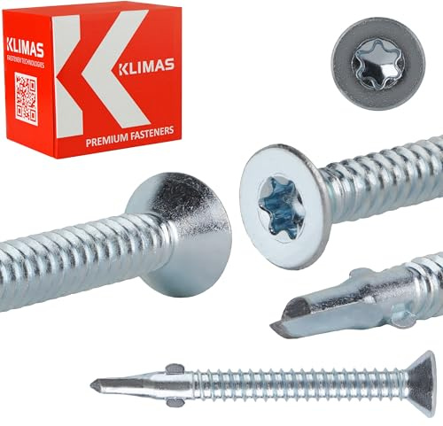 KLIMAS Ø 6,3mm x 60mm Flügelbohrschrauben Senkkopf für Holz auf Stahl Bohrschrauben Torx TX