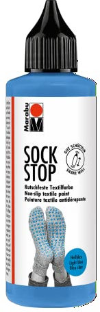 Marabu 17220106090 - Sock Stop, 90 ml, hellblau, gummiartige Antirutsch-Farbe auf Wasserbasis, für Textilien zum sicheren Halt auf glatten Böden, einfache Anwendung aus der Flasche