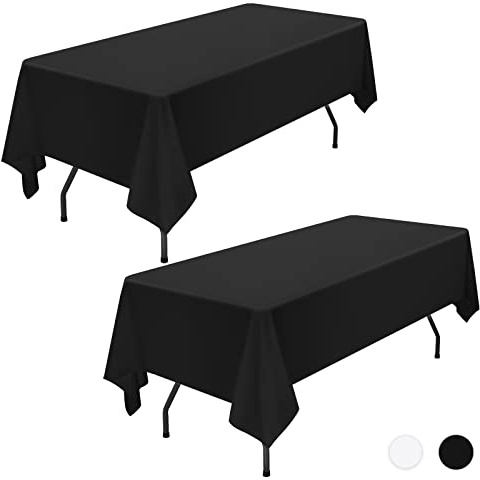 Showgeous Set om 2 rektangulära svarta dukar 153 x 260 cm svart bordsduk svart duk bomull rektangulärt bordsskydd, svart, tvättbara bordsdukar för bröllop, bankett, restaurang