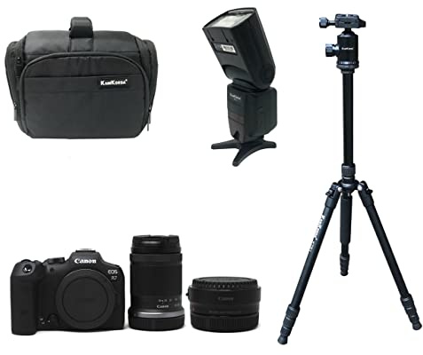 KamKorda Camera Bag+Flash+Tripod+ R7 Mirrorless Digital Camera Body, RF 18-150mm lens, Adapter, 32.5MP APS-C CMOS Sensor, 4K60 10-Bit Video + 2 Year Warranty