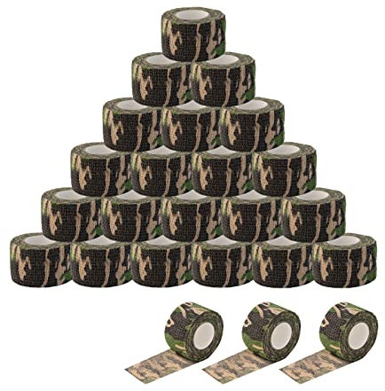 EZ Tattoo Grip Tape - 24pièces (2.5cm x 4.5m) Ruban adhésif auto-adhésif élastique Rouleau de bandage pour machine de tatouage Grip Accessoires Fournitures de tatouage (Camo)
