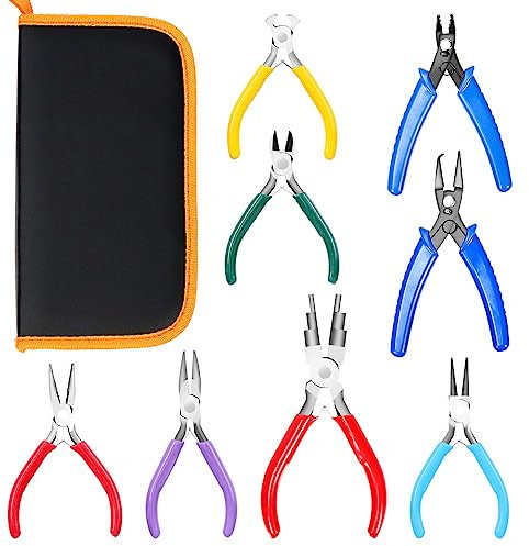Sweet 8Pcs 8 Types 4.5 Inch Jewelry plier Set, Colorful Jewelry Making Tools Including Needle Nose and Round Nose Pliers