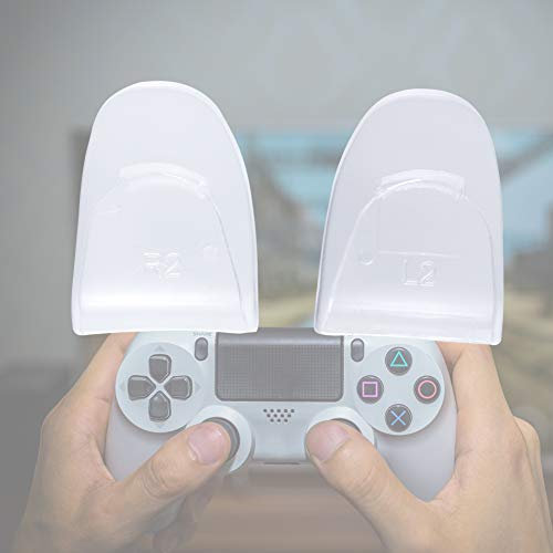 R2 L2 Buttons Trigger Extender, 2 PCS ABS + Rubber Thumbsticks Triggers Buttons Set for PS4 Controller (Transparent)