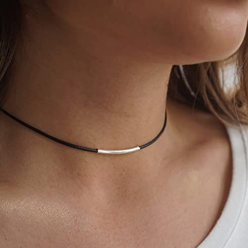 Clataly Black Leather Cord Necklace Adjustable Choker Necklace Jewelry for Women and Girls